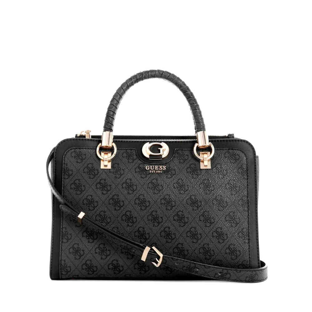 Black Guess Orlina Logo Society Satchel White Handbag