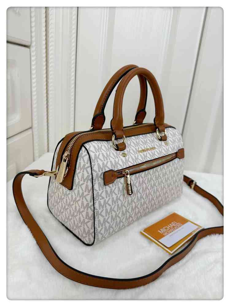 White Michael Kors Marilyn Small Saffiano Black Leather Handbag