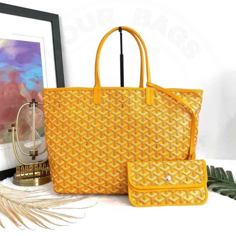 Yellow Goyard Black Goyardine Coated Canvas and Leather Saint Louis GM Tote Bag