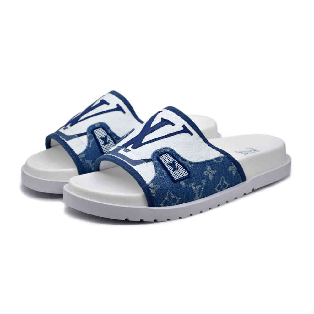 Blue Louis Vuitton White & Black Premium Quality Men's Flip-flops