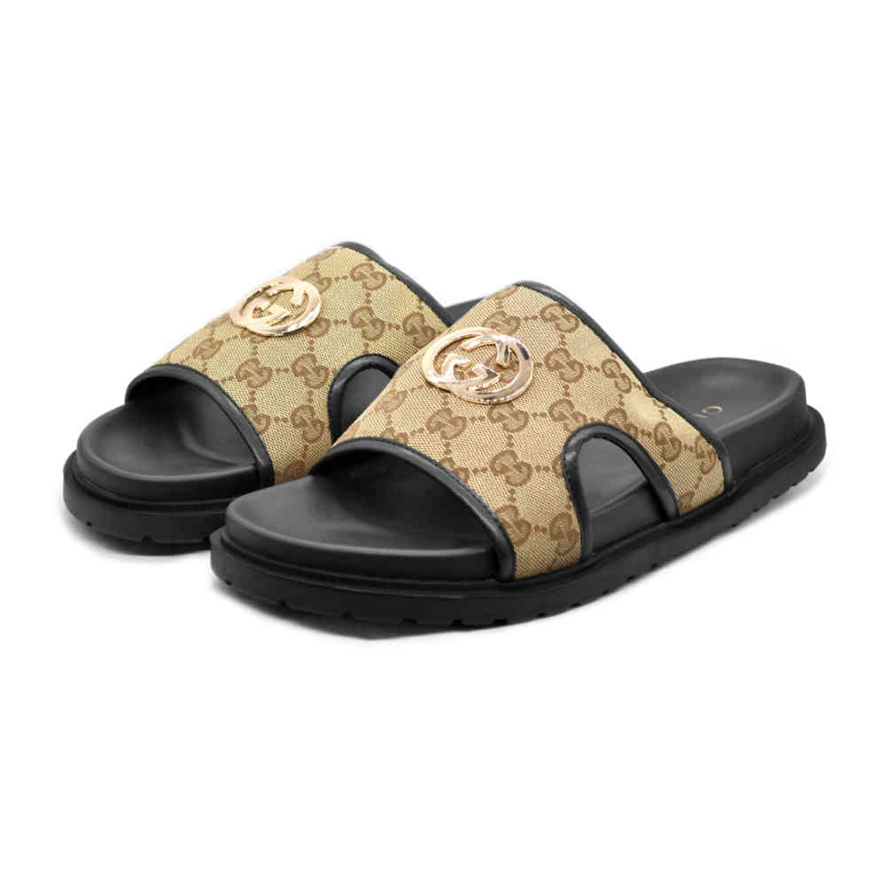 Brown Gucci GG Canvas Grey Mens Flip-flops
