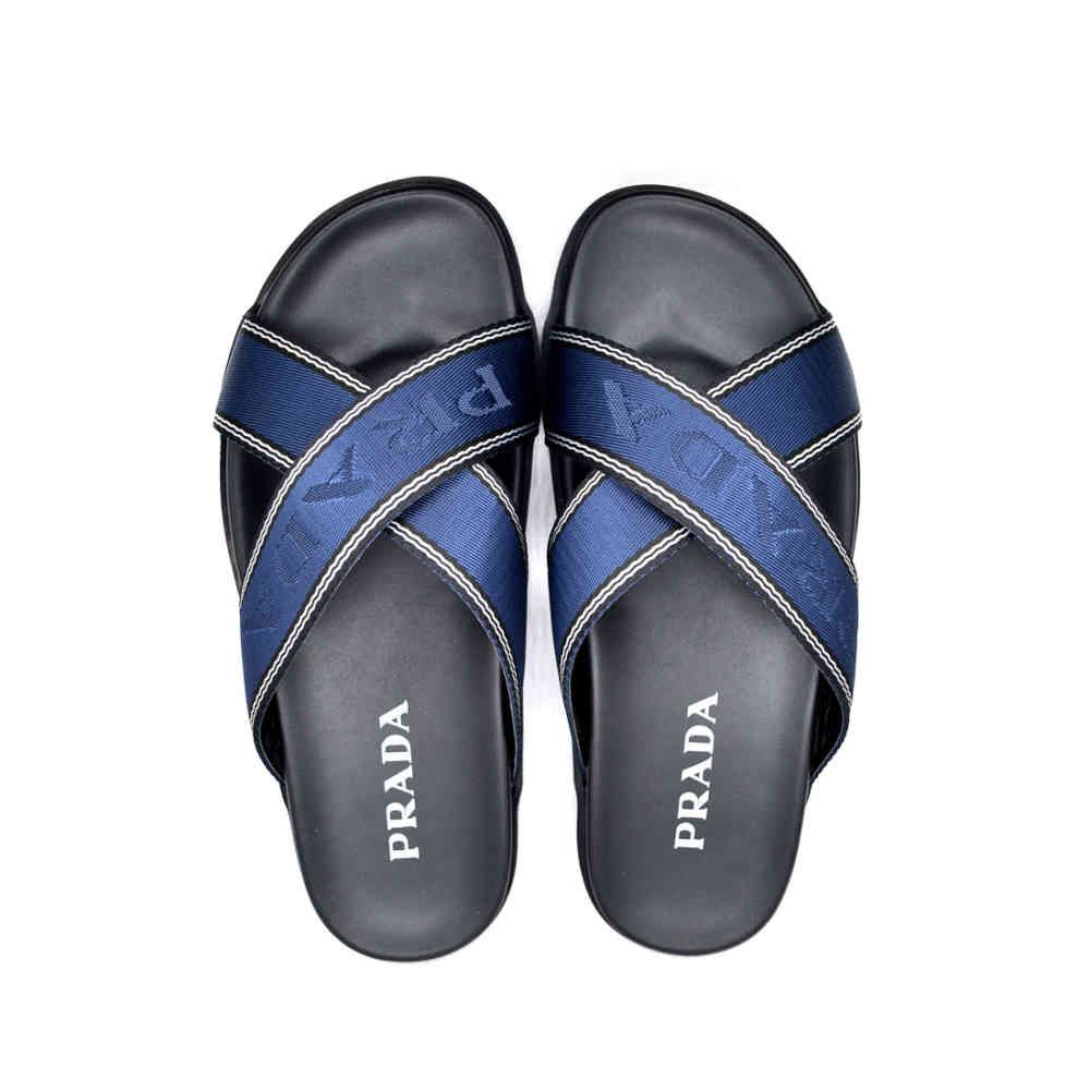 Prada Black/Blue Saffiano leather Crisscross Flip-flops-4