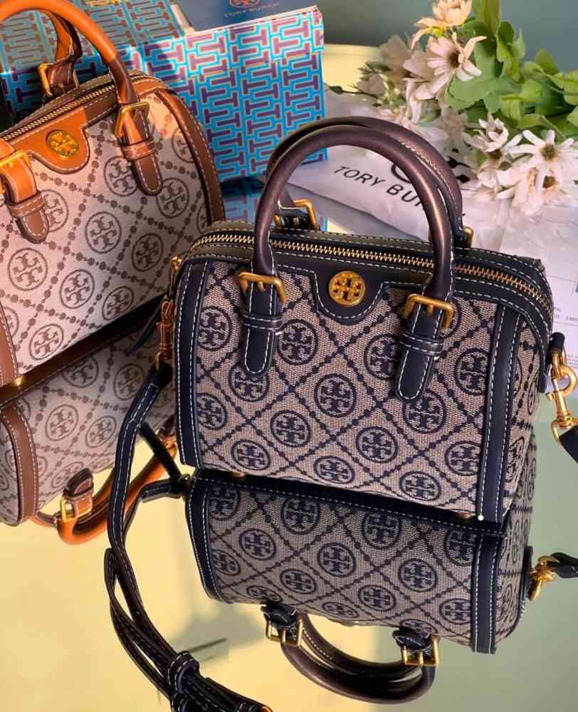 Black Tory Burch T Monogram Jacquard White Barrel Petite Bag