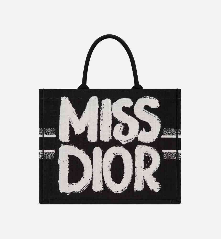 Black Dior Medium Book White Tote Bag