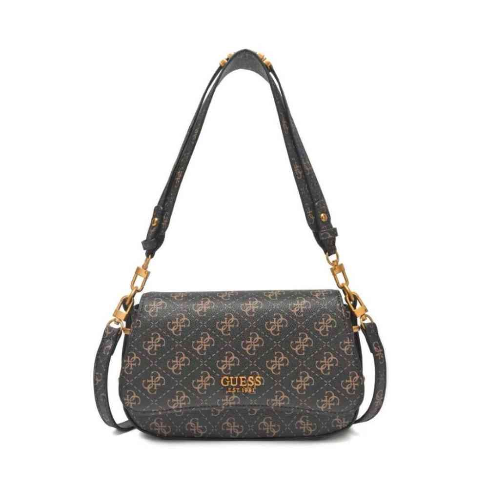 Black & Golden Guess Noelle Charcoal Shoulder Bag