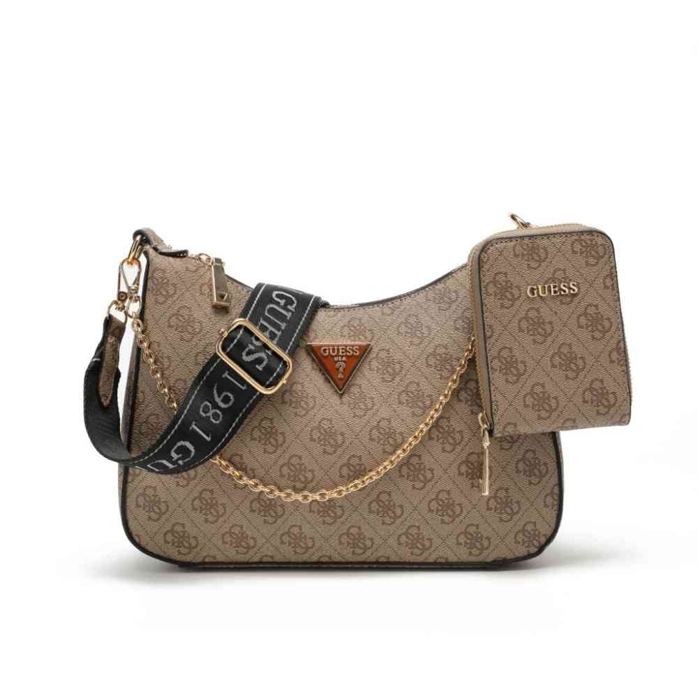 Brown Guess Noelle Black Shoulder Bag