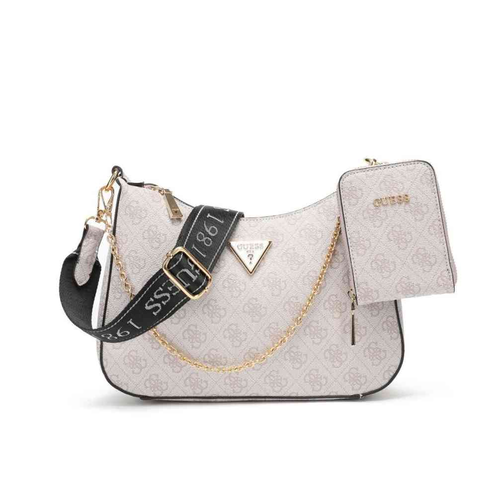 White Guess Noelle Black Shoulder Bag