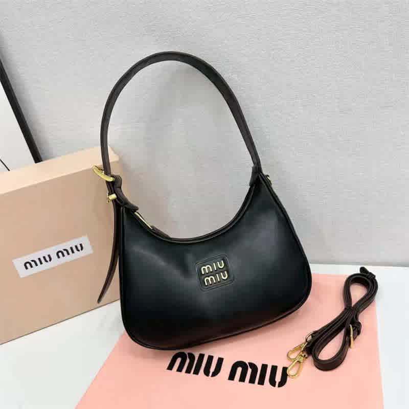 Black Miu Miu Logo White Hobo Bag
