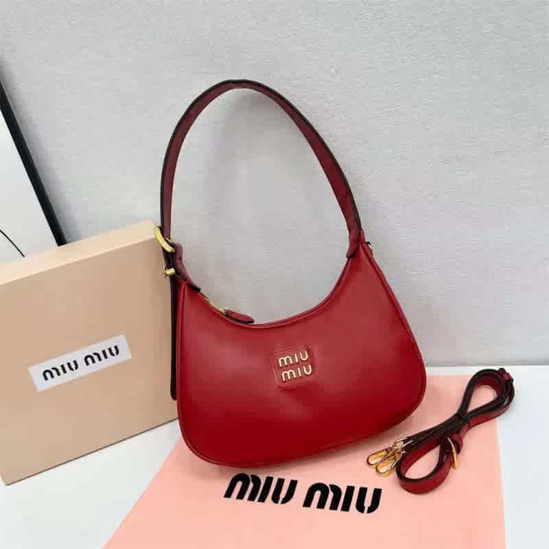 Red Miu Miu Logo White Hobo Bag