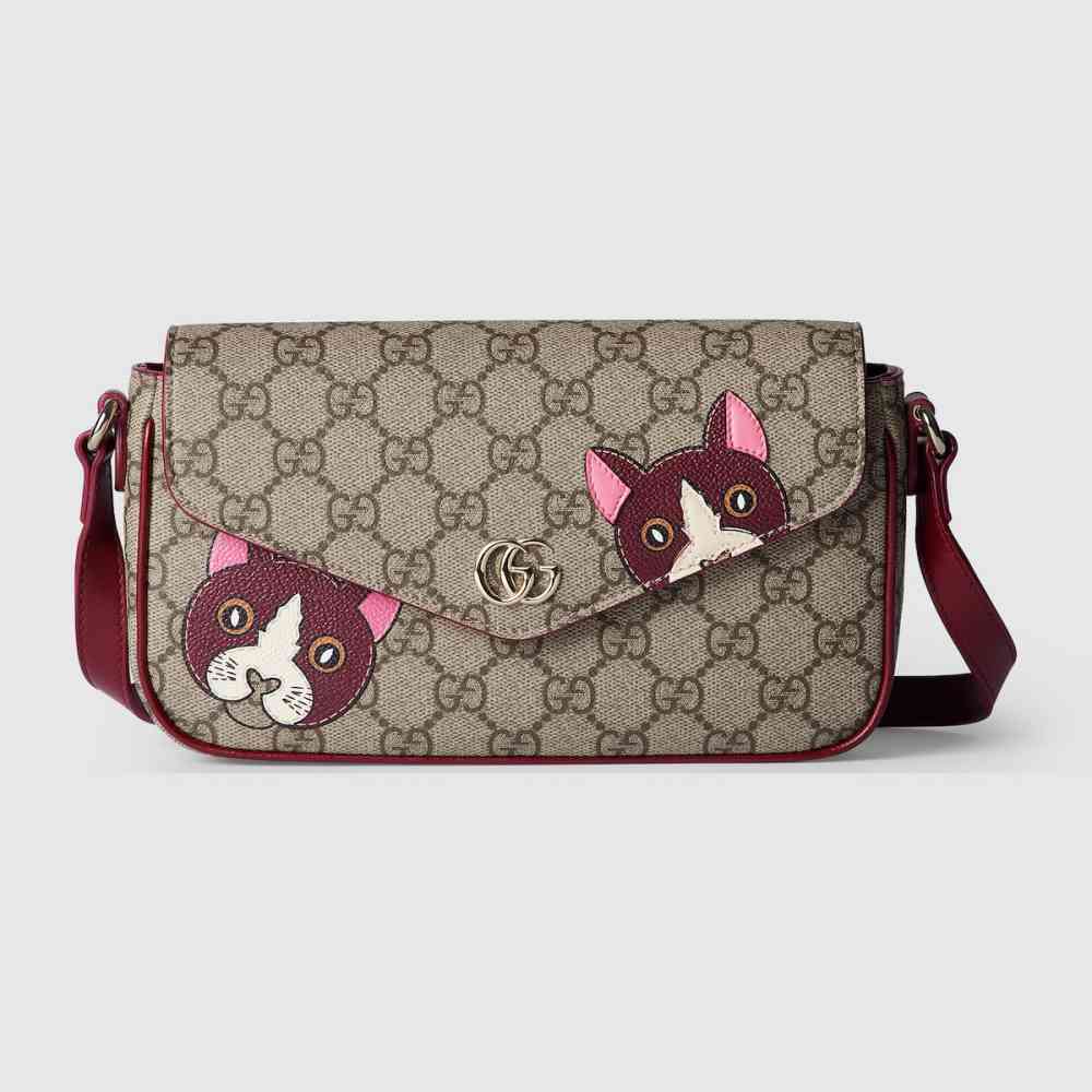 Beige GG mini shoulder bag with cat detail Sling Bag Gucci GG mini bag with panda detail Sling Bag