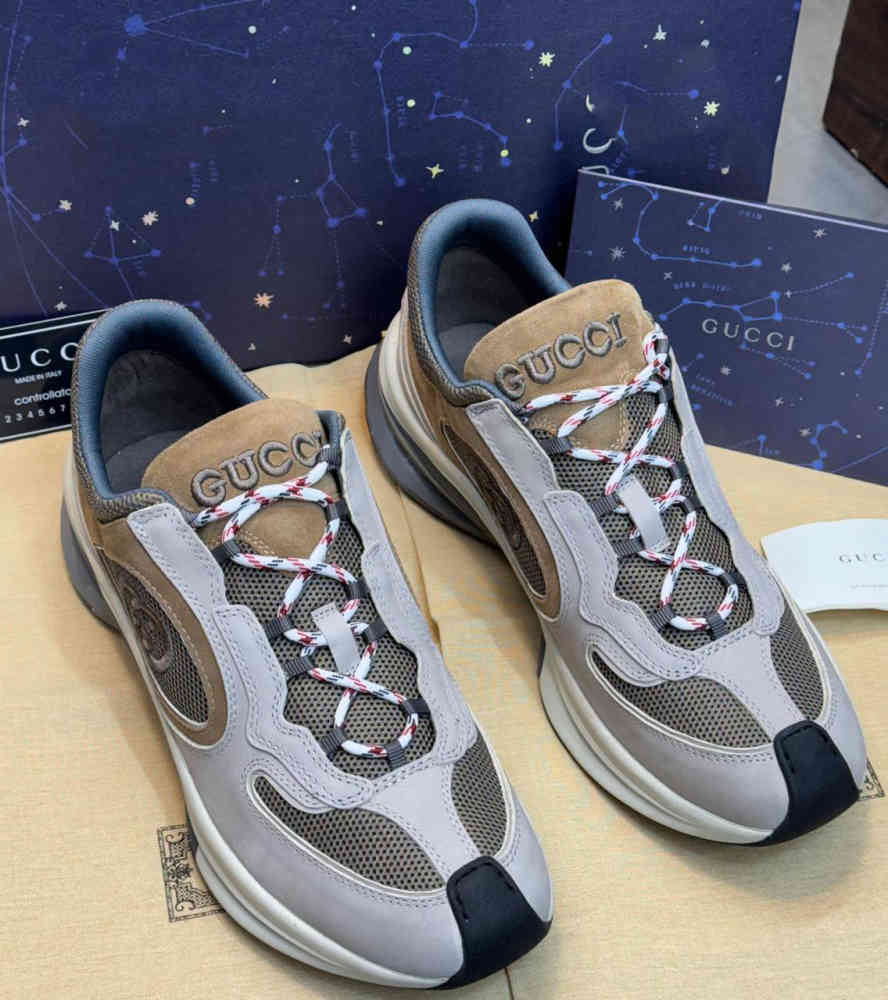 Grey & Brown Gucci White & Brown Premium Quality Sneakers