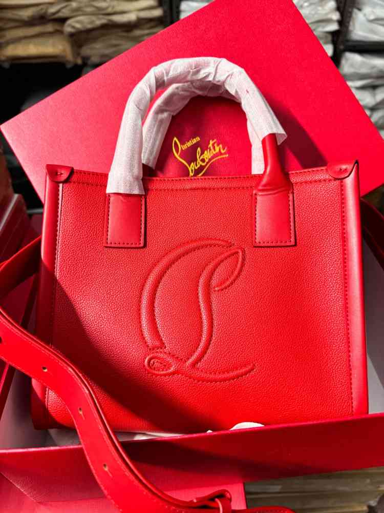 Red Christian Louboutin Leather Cabata Logo Brown Tote Bag