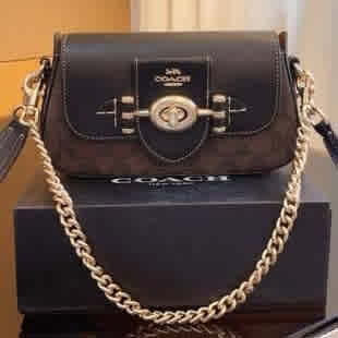 Dark Brown Coach Brie Shoulder Bag In Colorblock Black Signature Canvas Bag