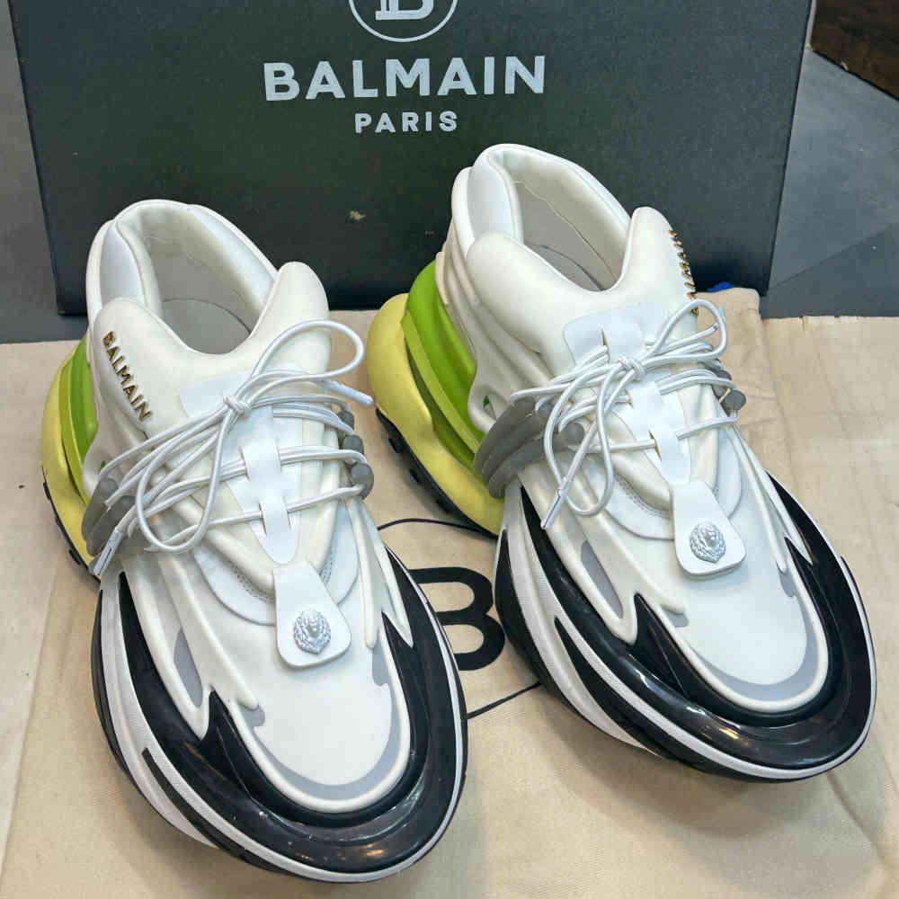 White & Green Balmain Paris Black Premium Quality Sneakers