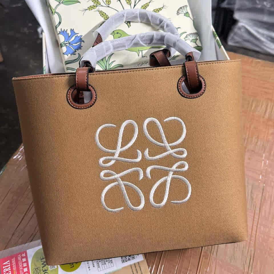 Brown Loewe Anagram Canvas Medium Black Tote Bag