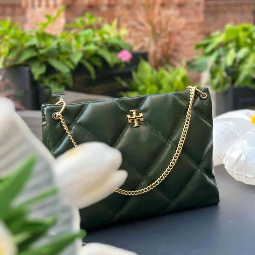 Green Tory Burch Kira Diamond Quilt Tote Bag