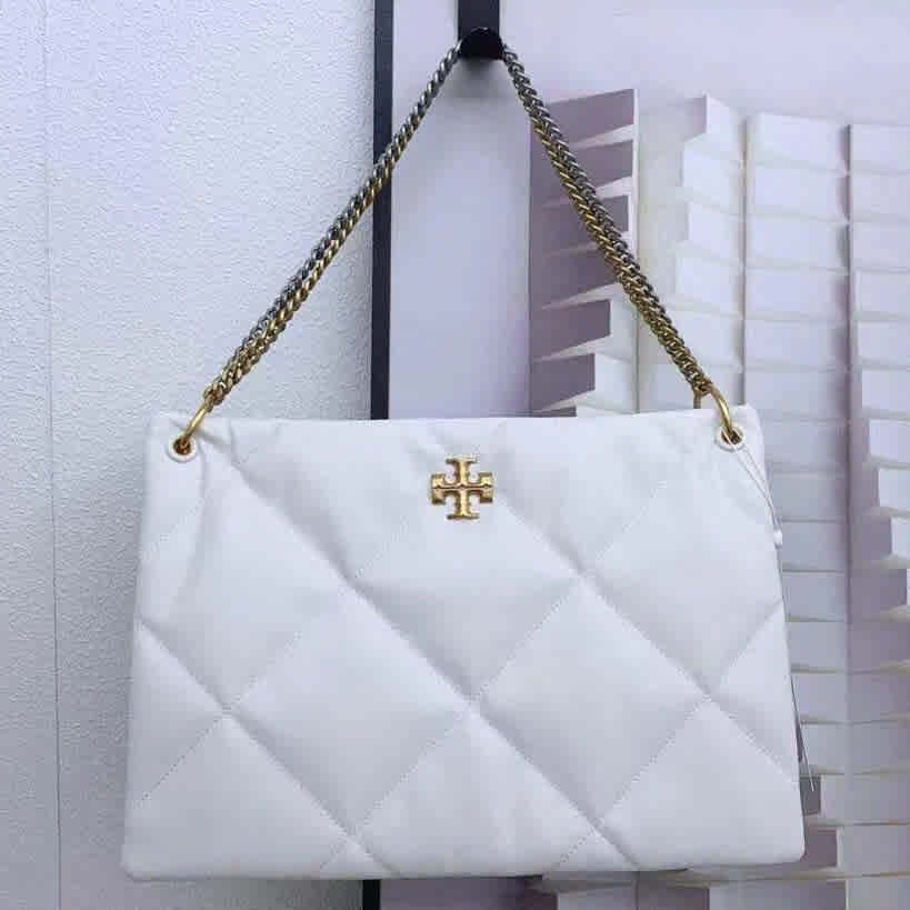 White Tory Burch Kira Diamond Quilt Tote Bag