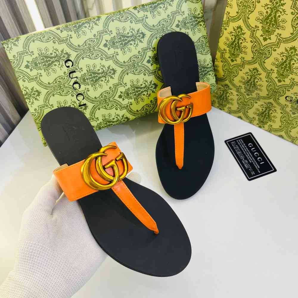 Orange Gucci Black Premium Women's Flat Sandals