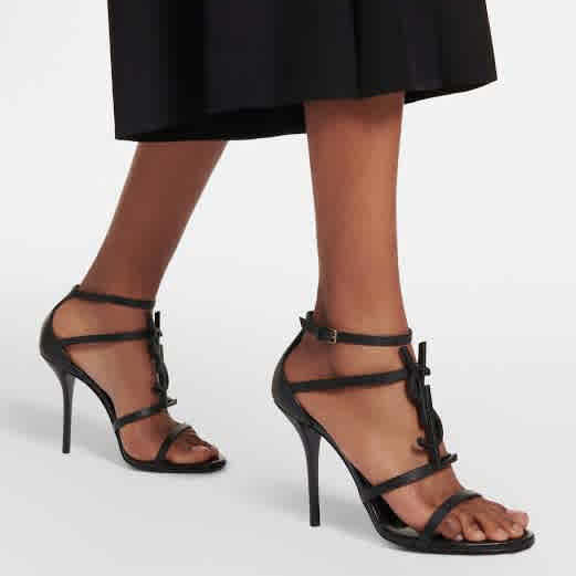 Saint Laurent Black Premium Leather Heel Sandals-thumb-4