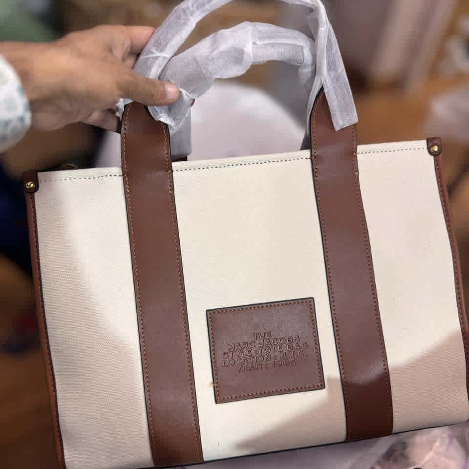 Marc Jacobs Canvas White Leather Tote Bag-1