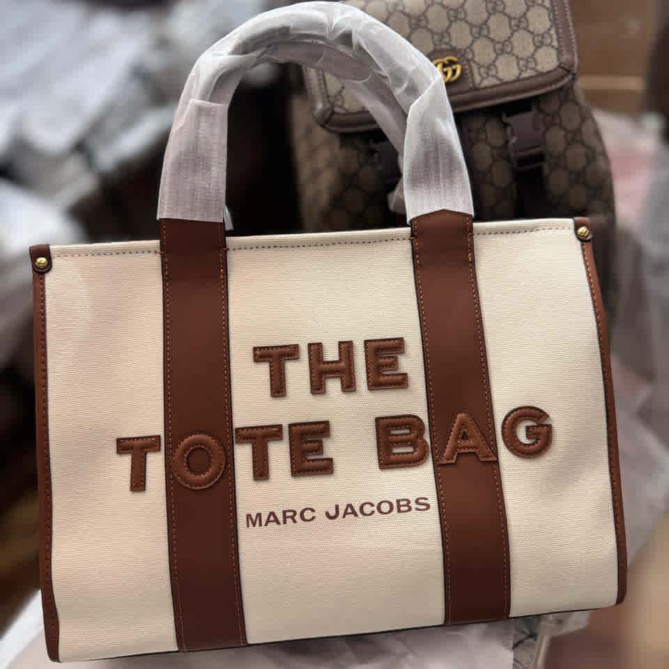 Marc Jacobs Canvas White Leather Tote Bag-2