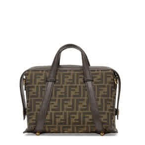 Fendi FF Jacquard Medium Brown Boston Handbag-thumb-2