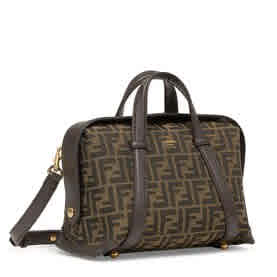Fendi FF Jacquard Medium Brown Boston Handbag-thumb-1