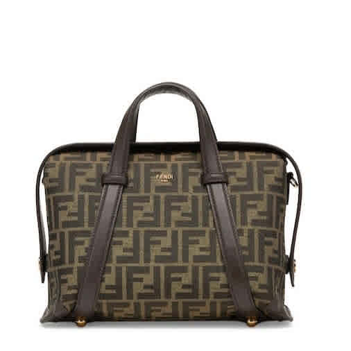 Fendi FF Jacquard Medium Brown Boston Handbag-thumb-0