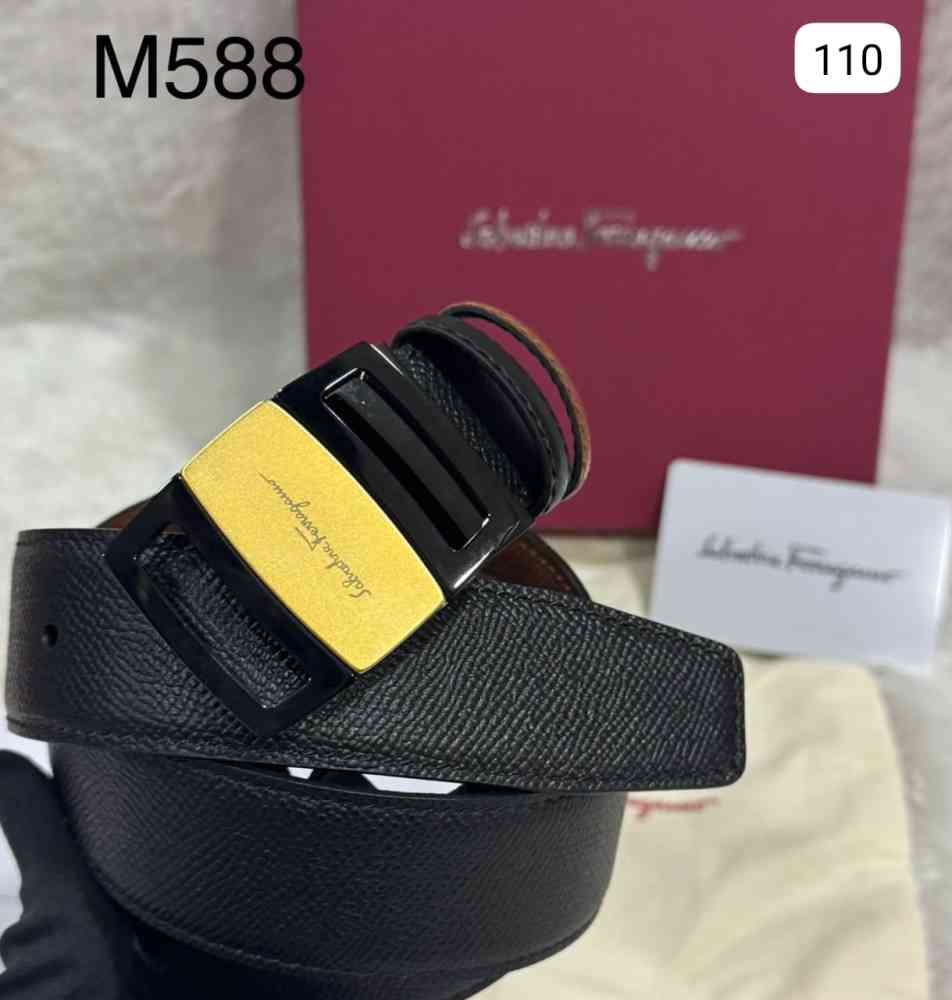 Salvatore Ferragamo Golden & Black Premium Quality Leather Belt-thumb-0