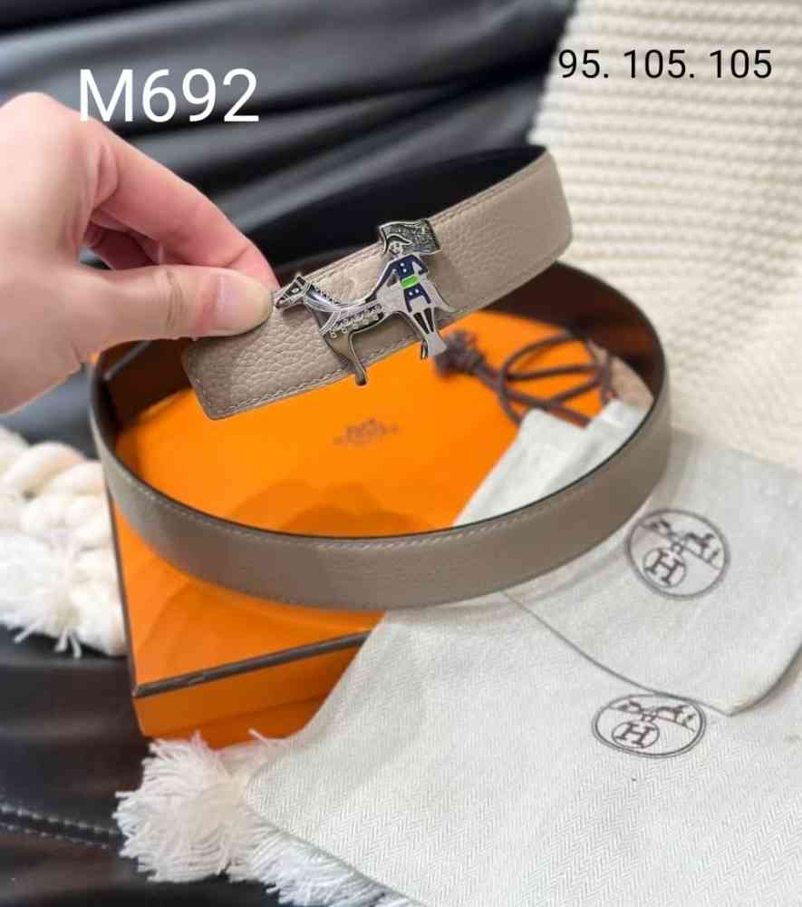 Brown Hermes Black & Silver Premium Quality Leather Belt