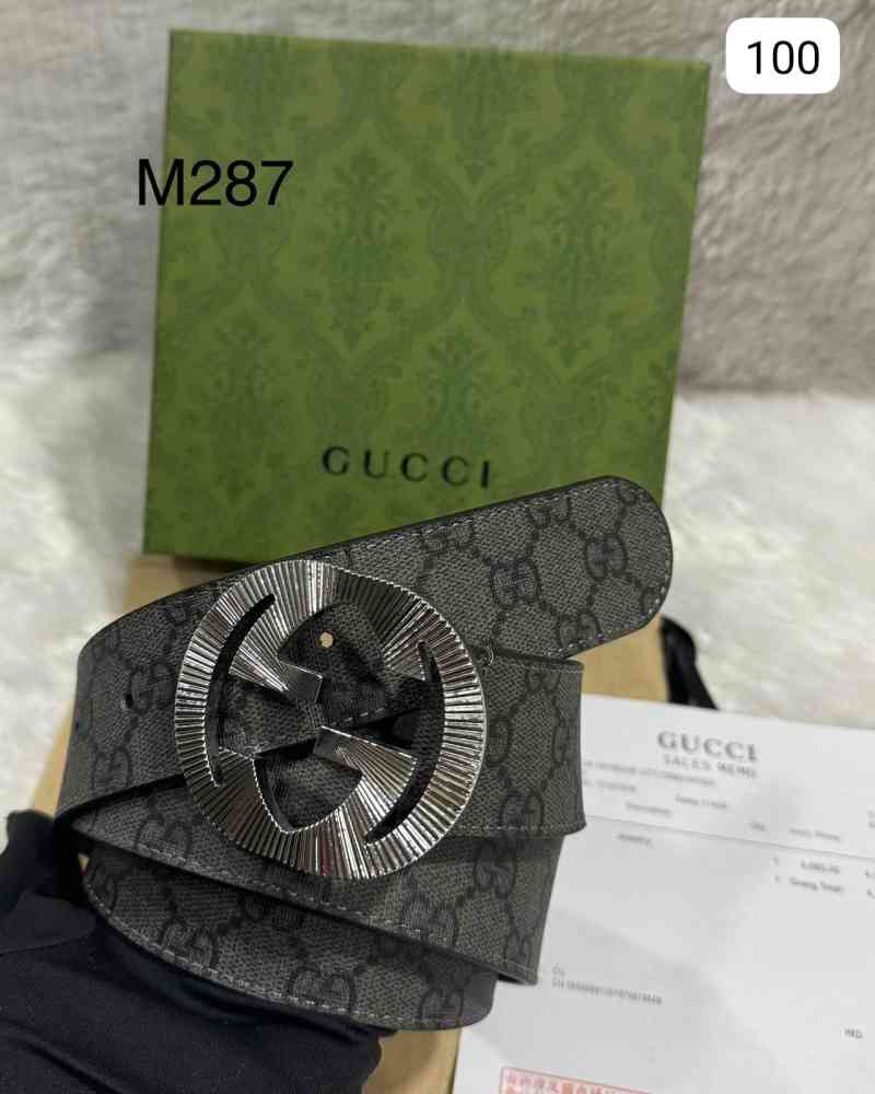 Gucci Grey Premium Quality Leather Belt-thumb-0