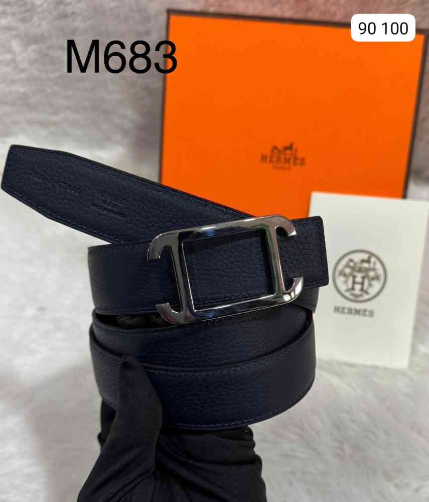 Black Hermes Black & Golden Premium Quality Leather Belt