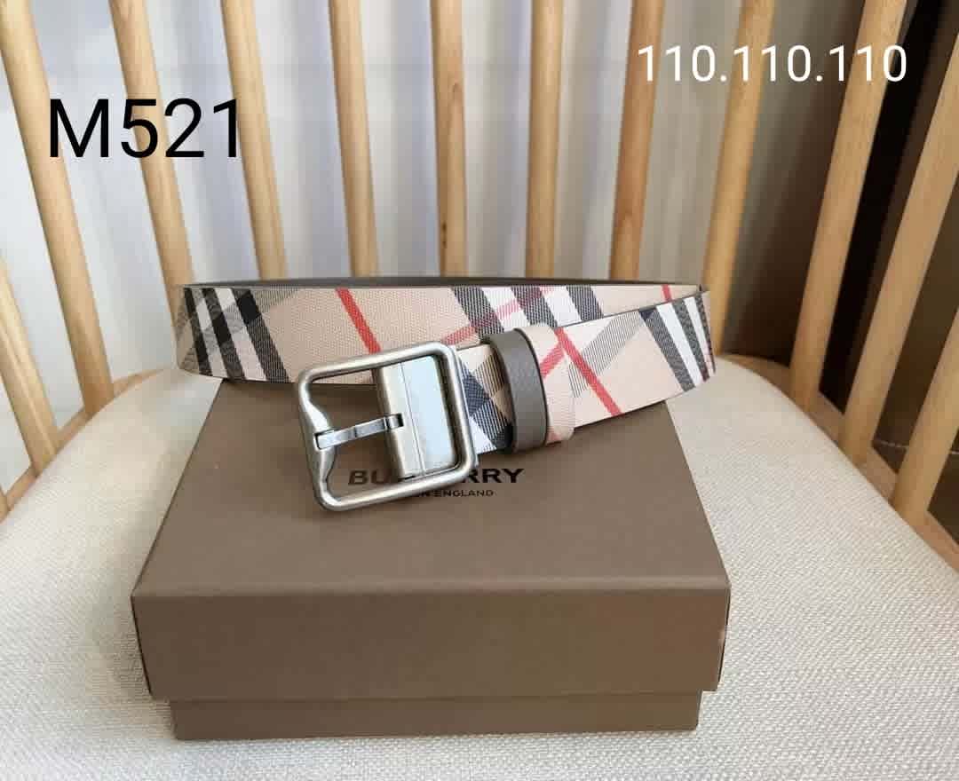 Silver & Red Burberry Golden Premium Quality Leather Belt
