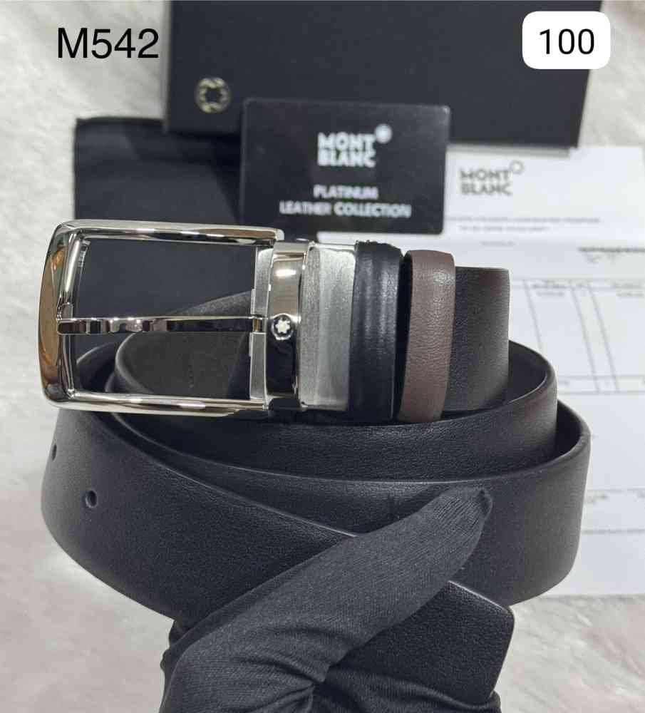 Mont Blanc Black Premium Quality Leather Belt-thumb-0