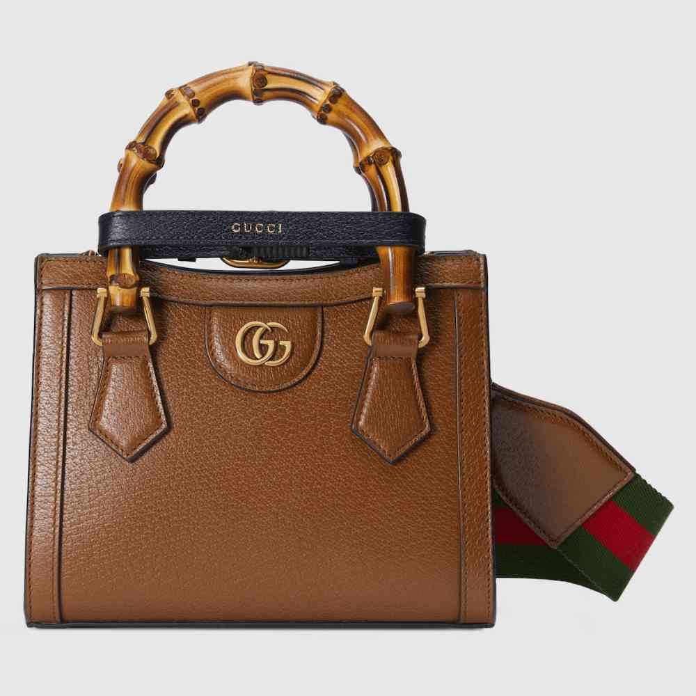 Brown Gucci Diana Bamboo Black Leather Large Handbag