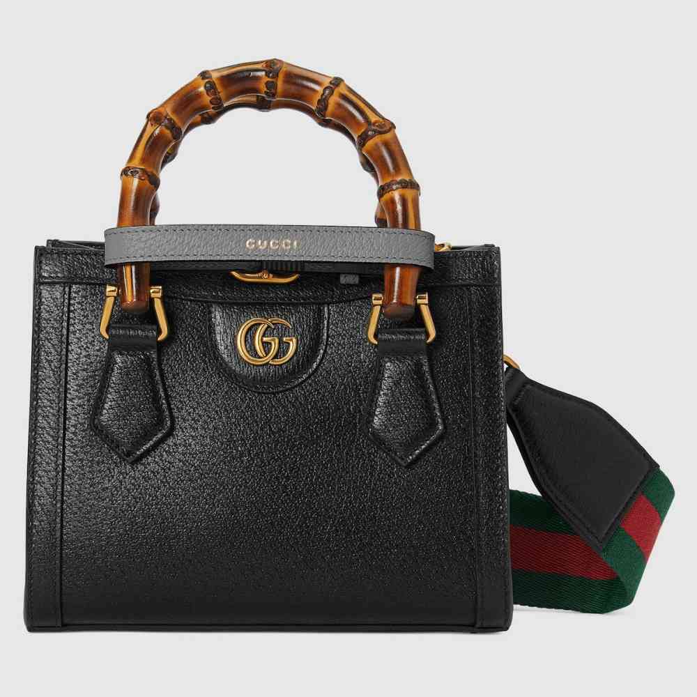 Gucci Diana Bamboo Black Leather Large Handbag-thumb-0