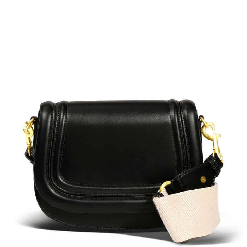 Black Zara Embroidered Brown Leather Small Shoulder Bag