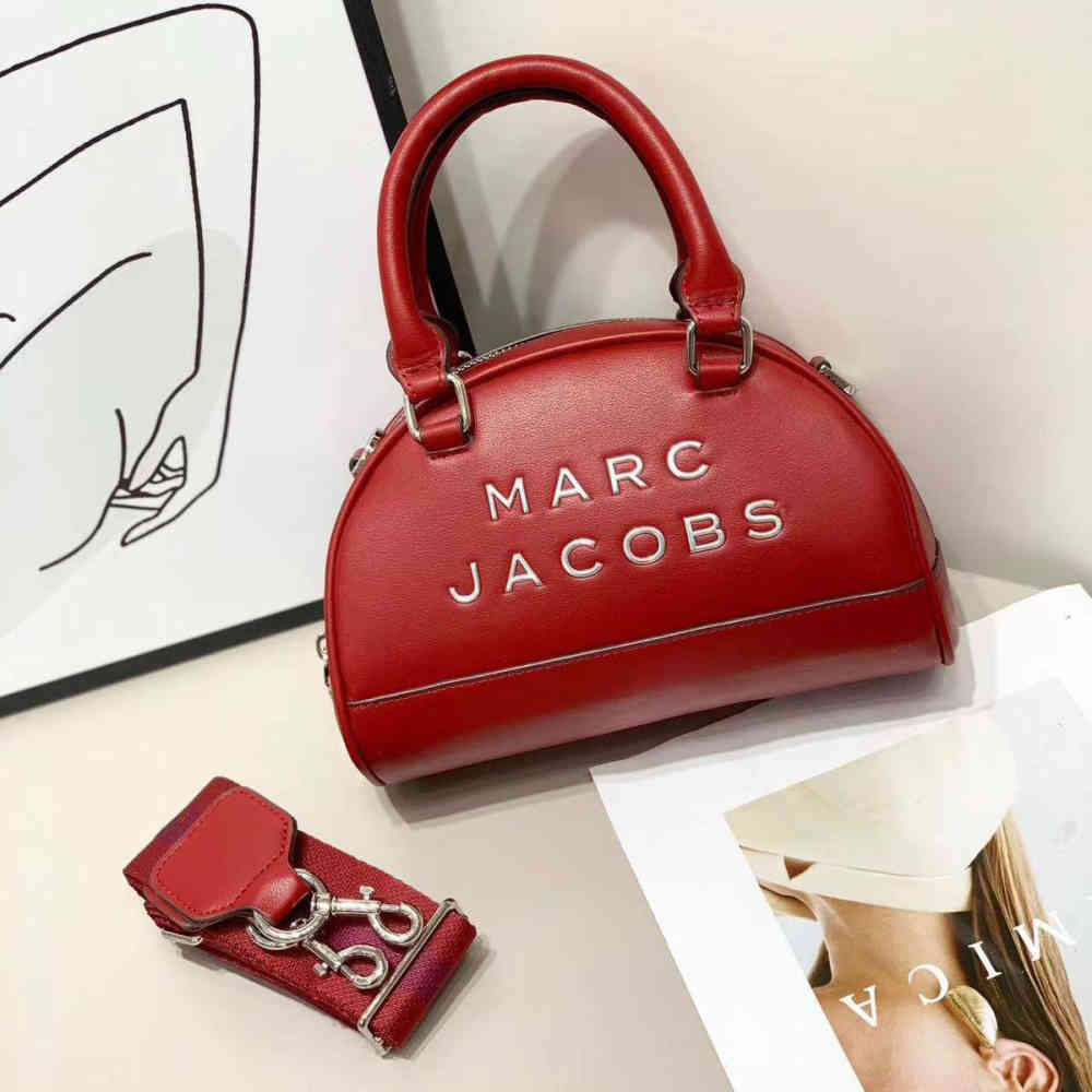 Wine Red Marc Jacobs Canvas Brown Leather Tote Bag