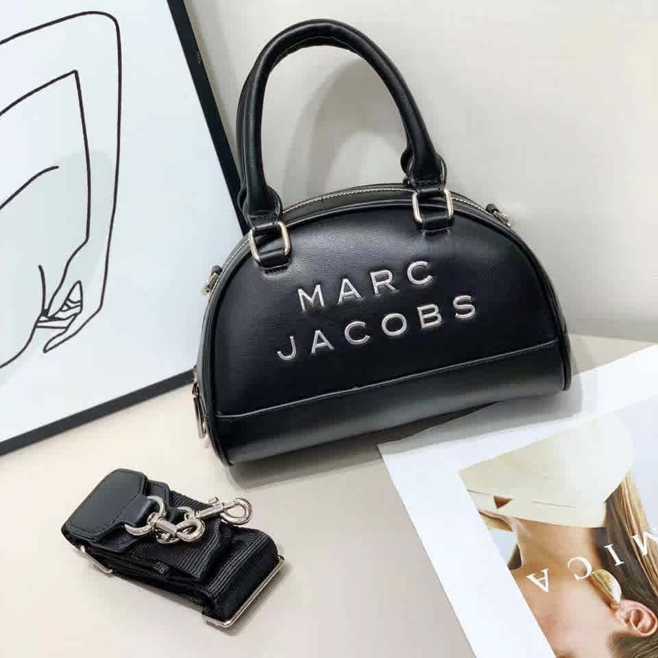 Black Marc Jacobs Canvas Brown Leather Tote Bag