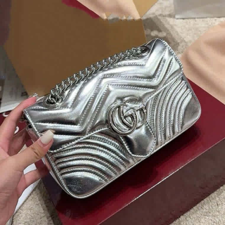 Silver Gucci GG Marmont small Sling bag