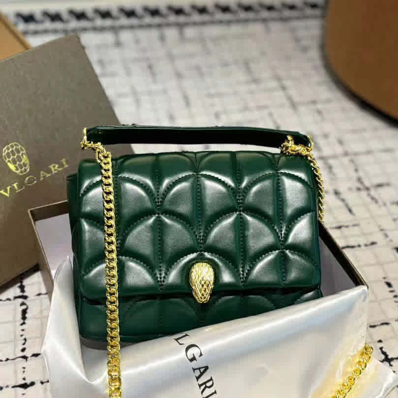 Green Bvlgari Serpenti Sugarloaf White HandBag