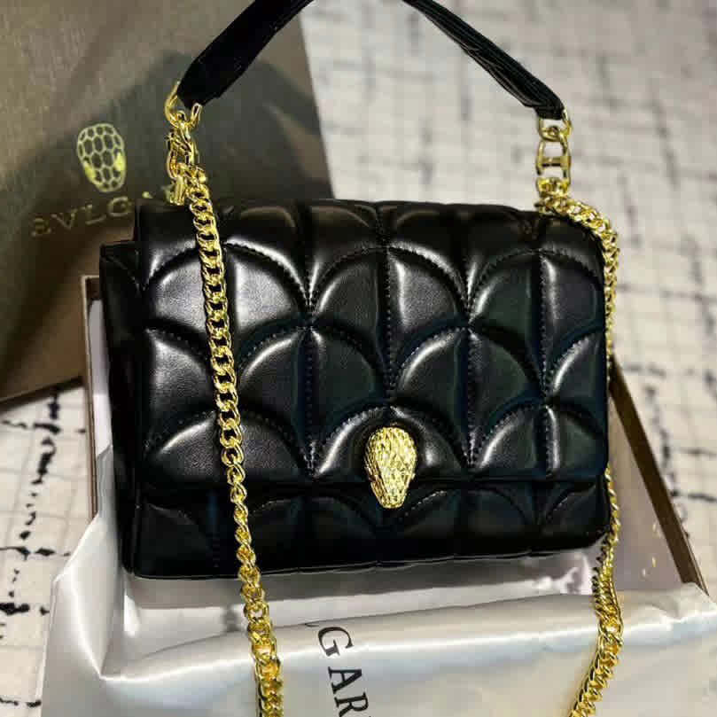 Black Bvlgari Serpenti Sugarloaf White HandBag