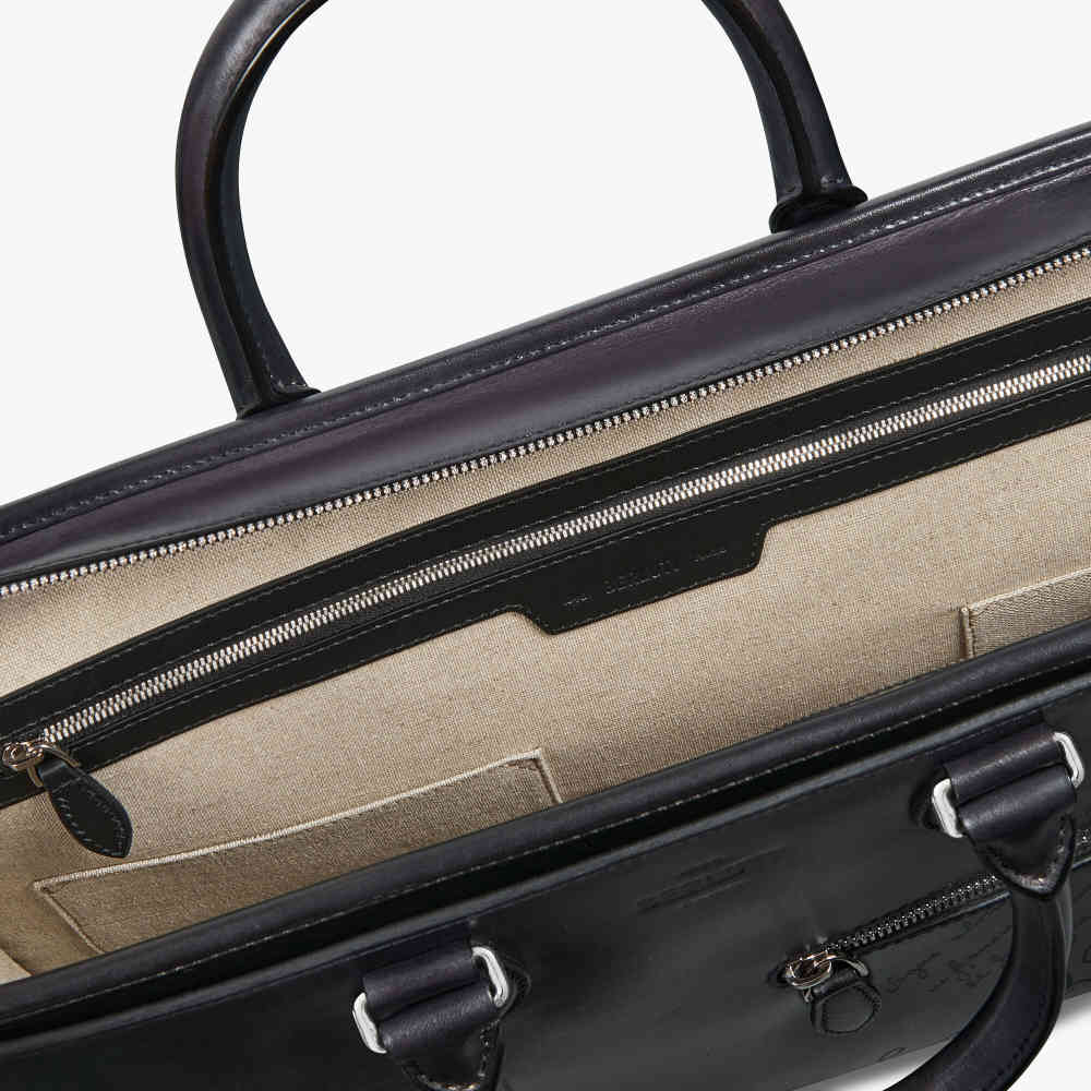 Un Jour Scritto Berluti Black Leather Briefcase-6