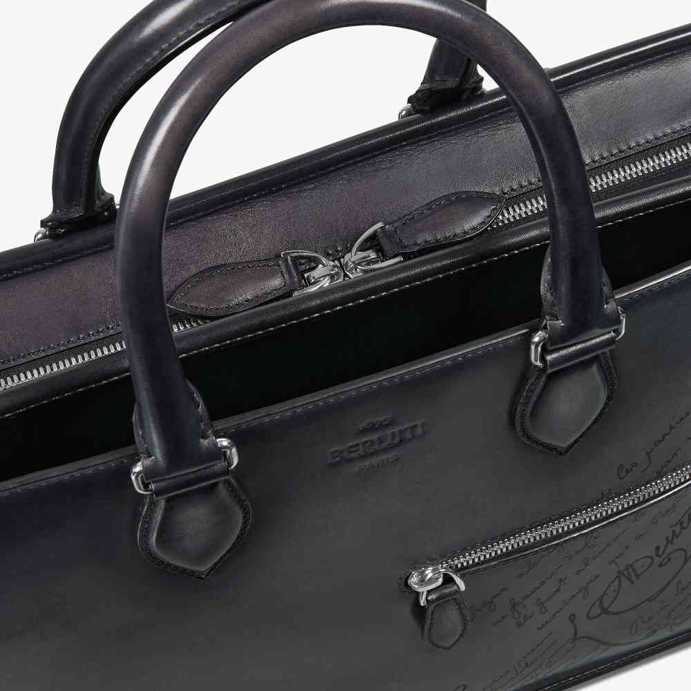 Un Jour Scritto Berluti Black Leather Briefcase-5