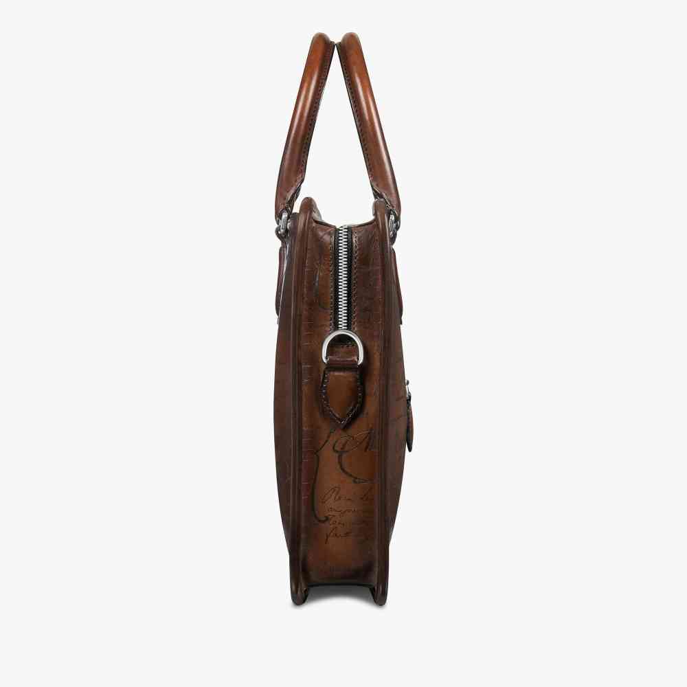 Un Jour Mini Scritto Berluti Brown Leather Briefcase-2