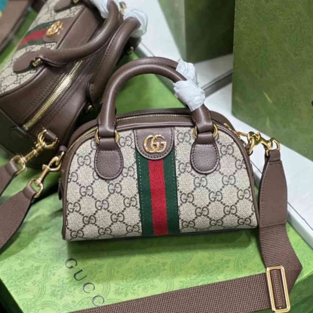 Gucci ophidia Small Beige Bowling Handbag-3
