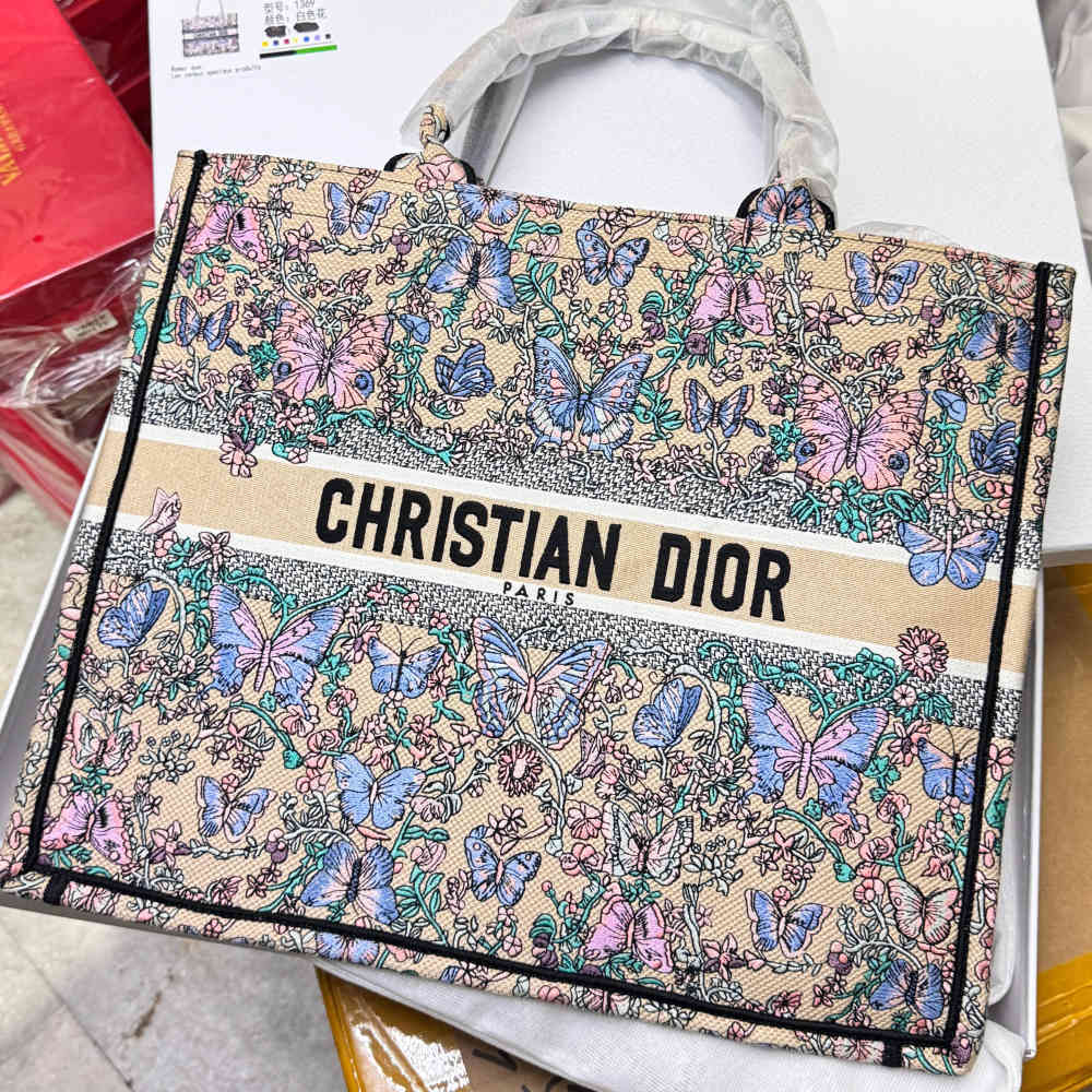Butterfly Print Dior Large Book Flower Print Tote Bag