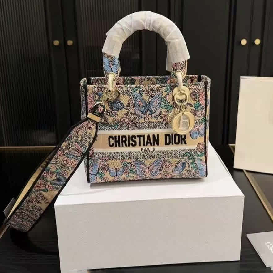 Butterfly Print Dior Medium Book Pink Handbag