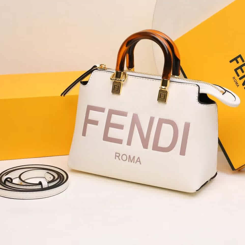 White Fendi By The Way Signature Brown Crossbody Bag