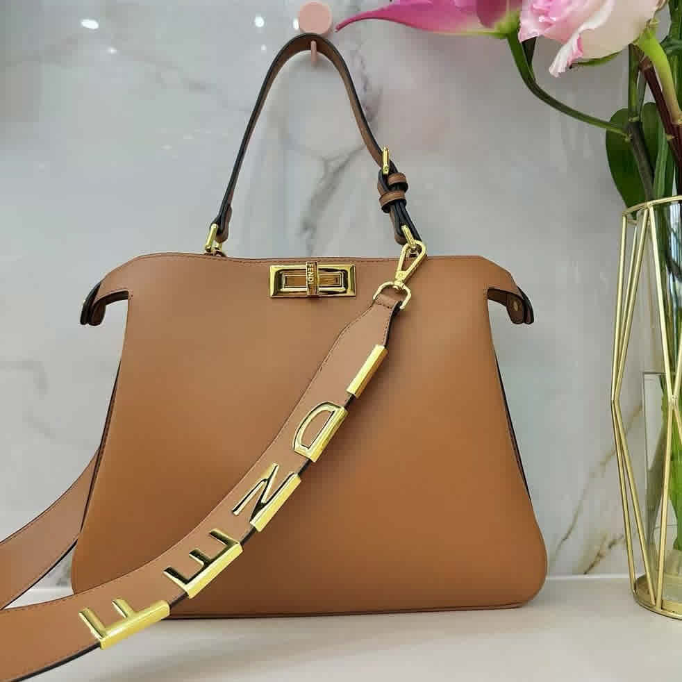 Brown Fendi Peekaboo Soft Medium Beige